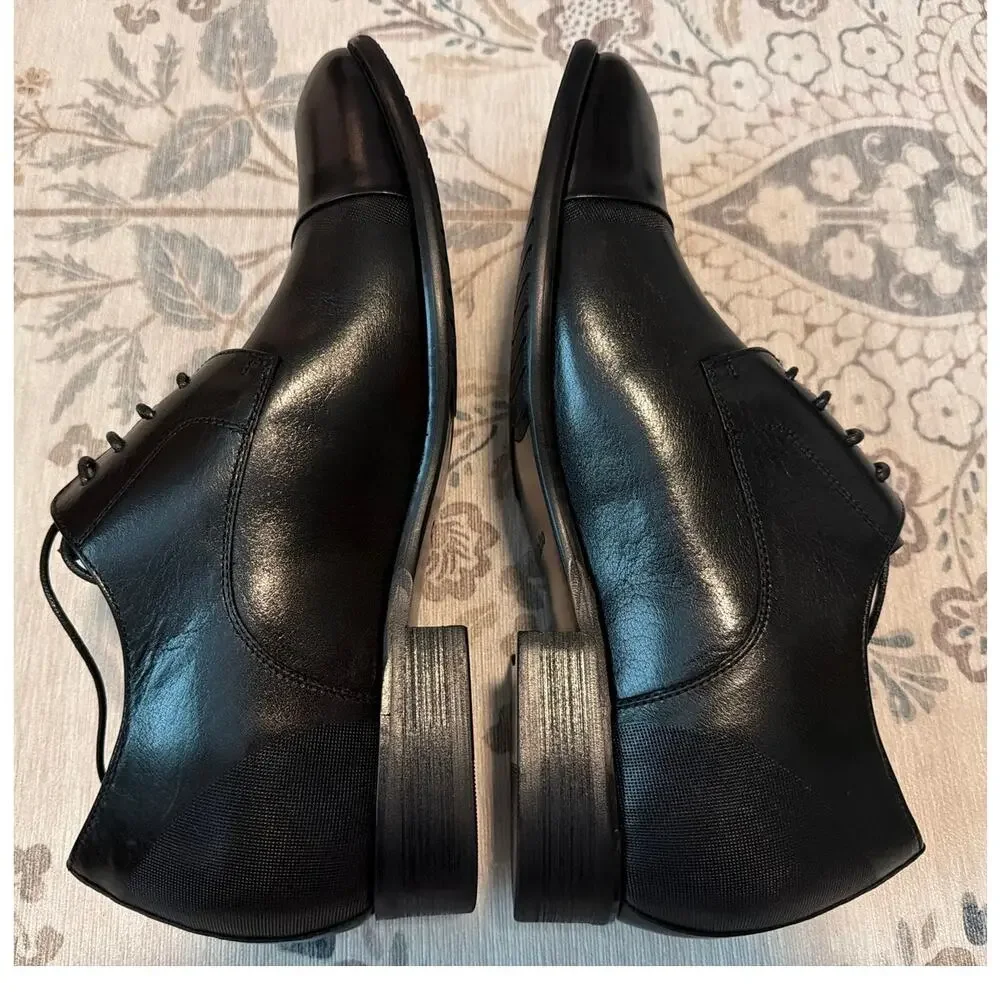 CALTO Men's Black Leather CapToe Oxford Elevator Shoes Size 11 Height Increasing